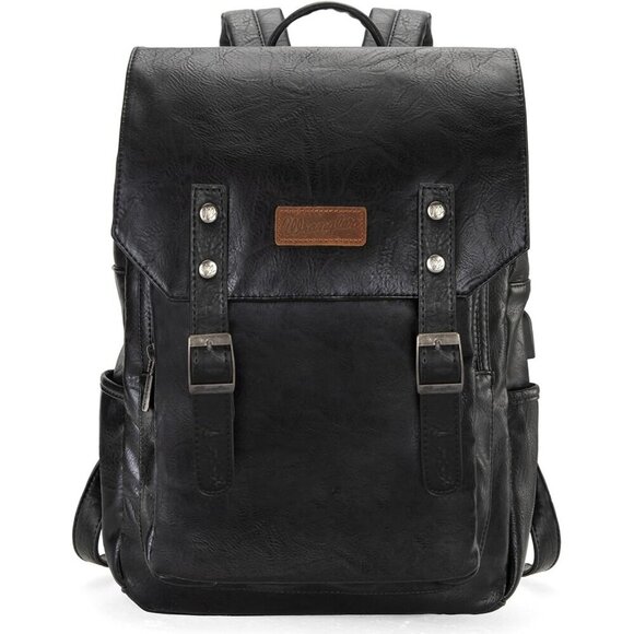 ✨Men Black Montana West Wrangler Leather Purse Laptop Backpack Fashion Backpack - Picture 7 of 7